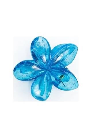 Lotus Saç Tokası Büyük Boy 8 Cm, Tekli Saç Tokası, Lotus Çiçeği Tasarımı Pırıltılı Mavi Çok Renkli