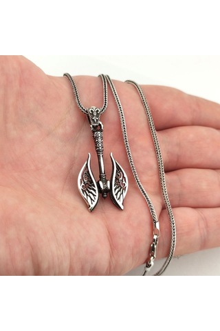 925 Ayar Gümüş Melek Kanadı Savaş Baltası Erkek Kolye Gümüş