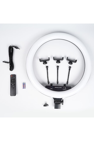 Ekılıf - Işıklı Telefon Tutucu Ring Light Mj-56 Uzaktan Kumandalı 21 İnç - Siyah - T37795