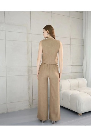 Genculus Rahat Form Yelekli Pantolon Takım Modern Fit Keten Takım Siyah