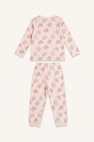 Defacto %100 Pamuk Kedi Baskılı Bisiklet Yaka Uzun Kollu Pijama Üstü Esnek Belli Uzun Pijama Altı 2li Pijama Takımı Kız Bebek I3230a526auer233 Ekru-er233
