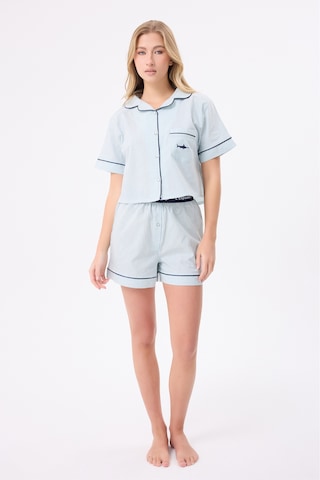 Lespadon Marısılk Seastrıpe Kadın Yazlık Şortlu Crop Gömlekli Pijama & Lounge Takımı-3174 Yesil