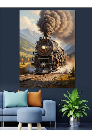 Ahşap Tablo Dağlar Arasından Gelen Tren Ünlü Tabloları