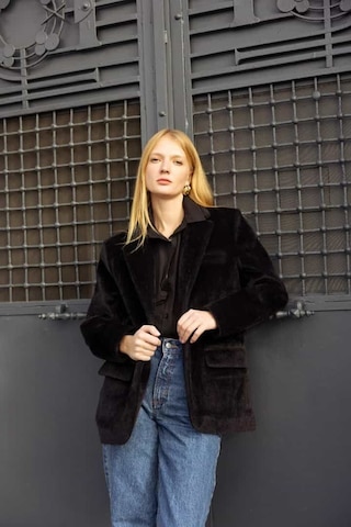 Premium Kalite Tay Tüyü Blazer Siyah