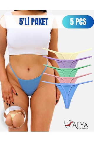Alya Underwear Kadın Ipli Tanga Külotlar - 5 Li Paket Sarı, Mor, Mint, Somon,mavi 1301p P15