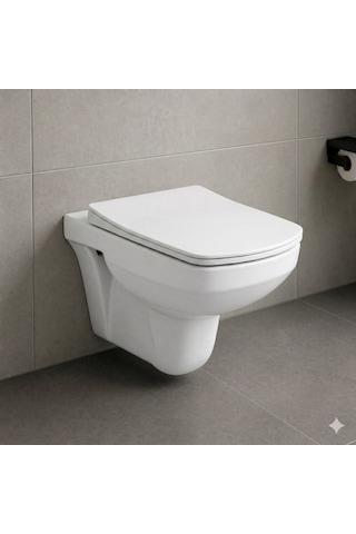 Quarter Bath Gideros Asma Klozet , Delikli,pp Kapak Dahil -2 Parça Set , Beyaz Qrs.36.01.03.01