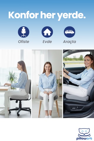 Ortopedik Visco Bel Destek & Oturma Minderi - Ofis, Araç, Ev Çalışma Sandalyesi İçin Gri