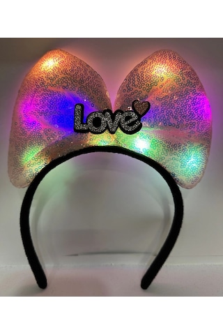Takçalıştır Mey İthalat Led Işıklı 3 Farklı Fonksiyonda Yanan Gümüş Love Yazılı Toz Pembe Fiyonk Ta Çok Renkli