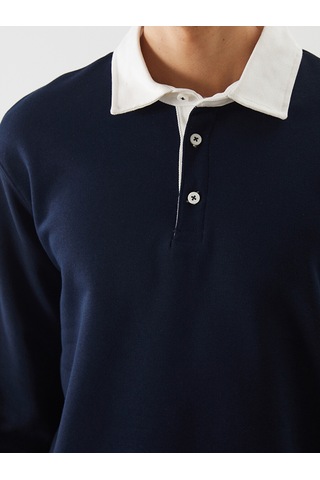 Lcw Vision Lacivert Polo Yaka Uzun Kollu Erkek Sweatshirt