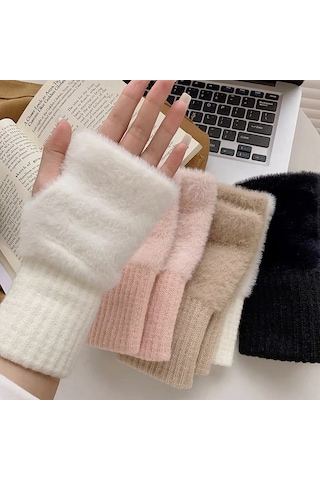 Autumn Winter Soft Mink Fleece Half Finger Gloves Women Plush Çok Renkli