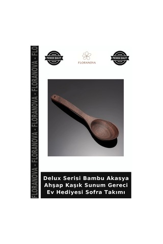 Delux Serisi Bambu Akasya Ahşap Kaşık Sunum Gereci Ev Hediyesi Sofra Takımı Çok Renkli