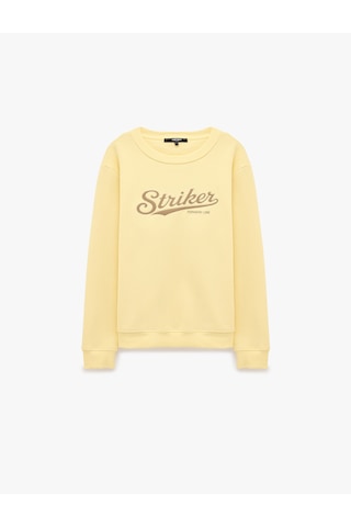 Koton Üç İplik Şardonlu Uzun Kollu Bisiklet Yaka Baskılı Sweatshirt Sarı 7wam70308mk