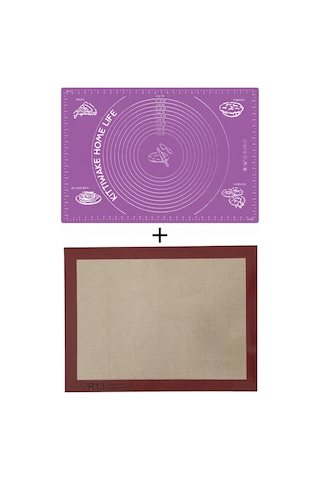 Mor Silikon Hamur Açma Matı 45x65 Cm + Isıya Dayanıklı Pişirme Altlığı 30x40 Cm Diğer Mor Silikon Hamur Açma Matı 45x65 Cm + Isıya Dayanıklı Pişirme Altlığı 30x40 Cm Diğer