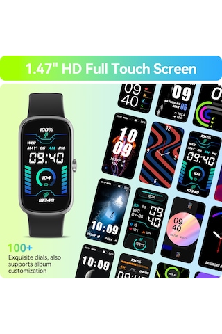 Geeroyoo Anyloop Alb1 Akıllı Saat, Ip68 Su Geçirmez, Kalp Atımı-kan Oksijeni-uyku İzleyici, 20+ Spor Modu, 1.47 İnç Hd Dokunmatik Ekran, Kadın Takvimi, Erkek-kadın Siyah