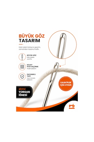 3/2 No 5'li Kartlı Yorgan İğnesi Büyük Gözlü Uzun El Dikiş İğnesi Kalın Kumaş Ve Battaniye Dikimi İçin