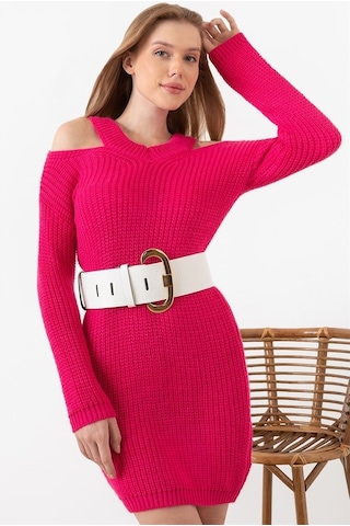 Aqe Fashion Kadın Fuşya Omuz Detaylı Elbise Fuşya