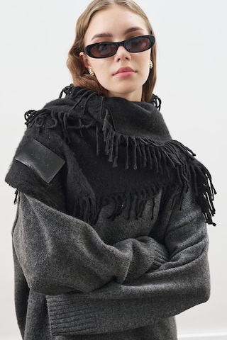 Püsküllü Atkı Siyah Siyah