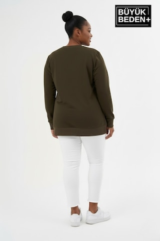 Süperlife Kadın Büyük Beden Orta Brooklyn Baskılı Bisiklet Yaka İnce Sweatshirt Spr26bswk956-8 Haki