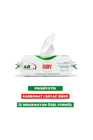 Fairy Power Wipes Yüzey Temizleme Mendili 100 Yaprak Beyaz Sabun Beyaz Sirke & Karbonat Tekli
