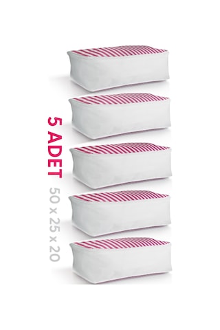 Vedsey 5'lü Set & 50x25x20 Cm Baza Altı Pembe Hurç & Dolap İçi - Organizer Düzenleyici Hurç Beyaz