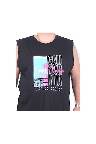 Starbattal Büyük Beden Baskılı Kolsuz Tişört Beach Paradise 25151 Sıyah Siyah