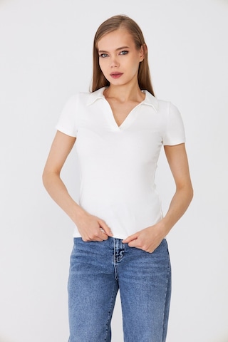 Hdm Kadın Ekru Polo Yaka Fitilli Günlük Bluz - H6038