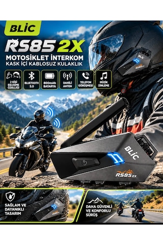 Blic Rs85 2x Tekli Motosiklet İnterkom 2 Kişi Eşleşme Özellikli, Bluetooth 5.0, 800 Mah Batarya