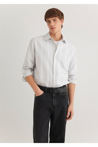 Mavi Çizgili Gri Gömlek Regular Fit / Normal Kesim 0211312-70075 Gri