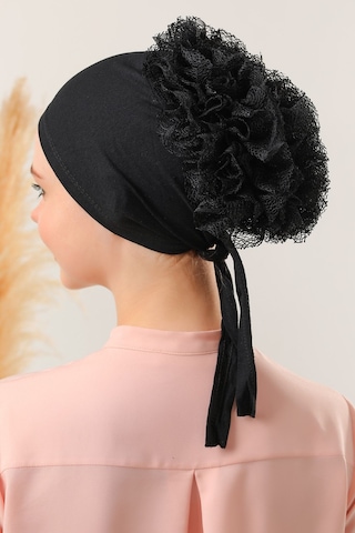 Melodi Scarf Tesettür Fırfırlı Bone Siyah Siyah
