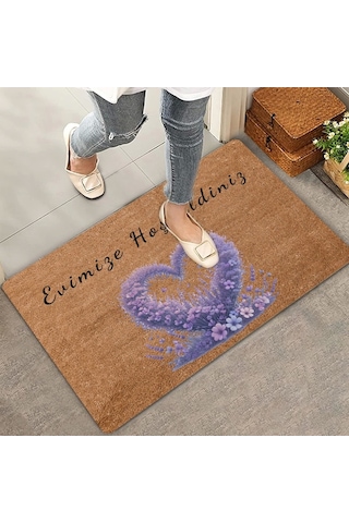 Valerine Life Aşk Çemberi Lavanta Temalı Evimize Hoş Geldiniz Kapı Önü Paspası 45x70cm