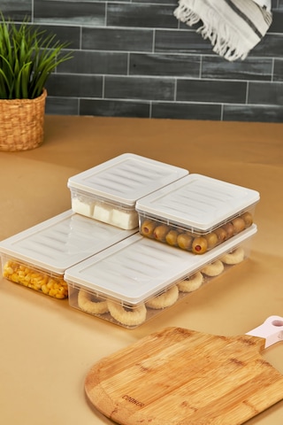 Multi Box 4 Parça 2 Farklı Boy Saklama Kabı Seti - Dondurucu & Mikrodalga Uyumlu Krem