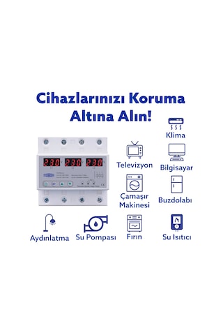 Tomzn Voltaj Koruma Rölesi Koruyucu Röle 220V 63A 3 Fazlı - Ev Tipi Trifaz