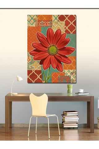 Kanvas Tablo Kırmızı Çiçek Ve Geometrik Arka Plan 70cmx100cm