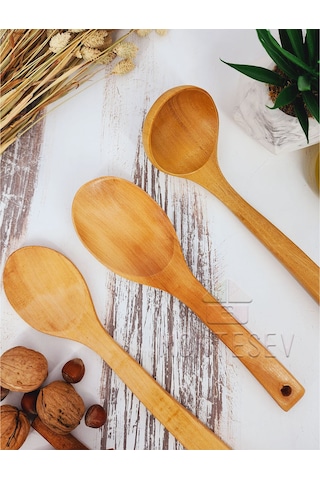 Ahşap Tahta Mutfak Kaşık Seti 3 Parça Kayın, Şimşir Ağacı 3-2