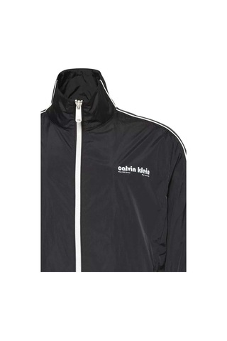 Calvin Klein Erkek Dik Yaka Kolu Şeritli Track Ceket - Siyah-9200 Black