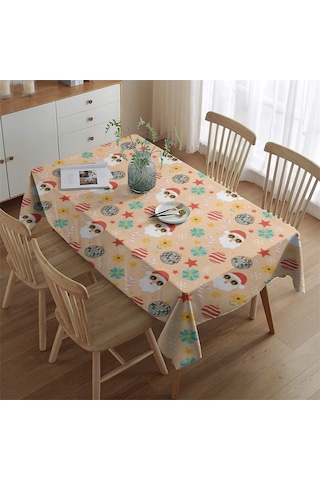 Noel Desenli Dikdörtgen Masa Örtüsü 60x84 İnç, Su Geçirmez Ve Leke Tutmaz Noel Baba Noel Diskoli