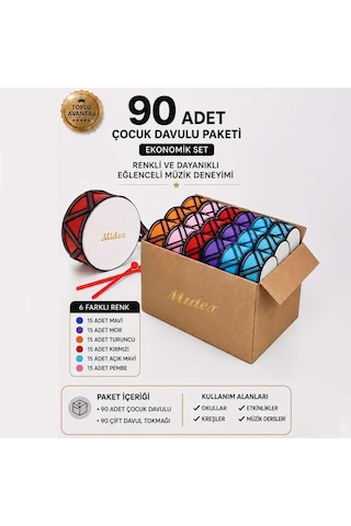 Midex Tf-20-90x Örf Aletleri Seti Çocuk Davulu Seti Toptan Paket-3 6 Renk, 90 Adet