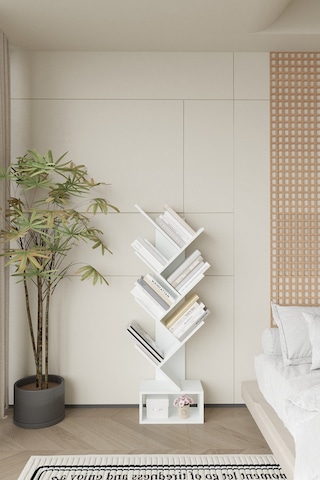 Kitap Ağacı Dekoratif Zigzag Kitaplık 140 Cm Beyaz
