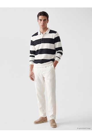 LC Waikiki Lc Waıkıkı Lacivert Polo Yaka Renk Bloklu Erkek Sweatshirt