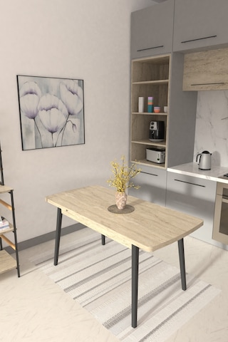 Vilinze Avanos Ahşap Siyah Ayak Açılır Kapanır Mdf Traverten Mutfak Masası - 70x120+30 Cm