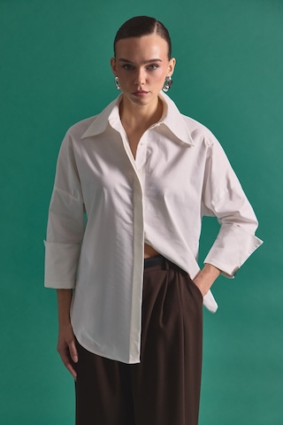 Sateen Düğme Detaylı Gömlek - Ekru-137151 ekru