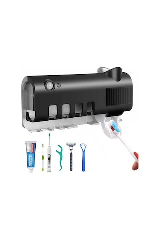 Otomatik Diş Macunu Sıkıcı, Uv Sterilizasyonlu, Çoklu Fırça Tutucu, Şarjlı Ve Solarlı , Kurulumu Kolay, Multi Fonksiyonel, Dekoratif Siyah - Beyaz