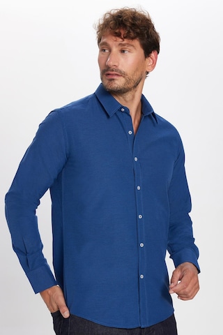 Tudors Modern Slim Fit Uzun Kollu Pamuklu Kolay Ütü Armürlü Erkek Sax Mavi Gömlek-23990 Saks