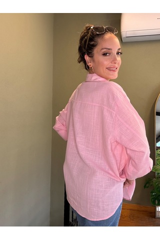 Ali Butik Pembe Keten Gömlek