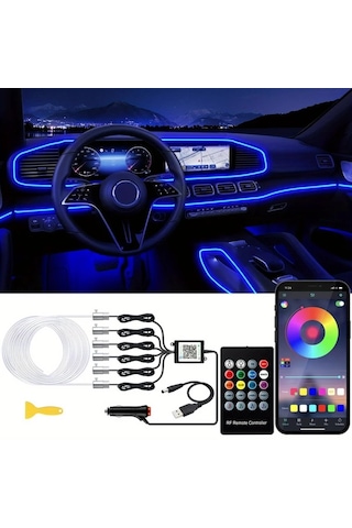 Xuweiwei Kablosuz Uygulama 6sı 1 Arada 8m Rgb Araba Led Şerit Işıkları Uzaktan Kumandalı 16 Milyon Renkli Müzik Senkronize Ortam Aydınlatma Kitleri