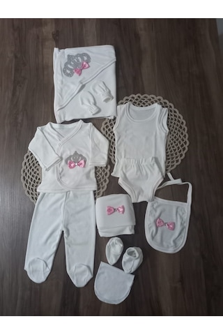 Petite Ponpon Baby 10 Lu Hastane Çıkışı Seti Kraliçe Taçlı Pembe Beyaz - Pembe