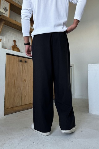 Flaw Bel Lastikli Keten Baggy Pantolon Siyah Siyah