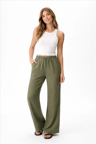 Fashion Friends Geniş Paça Kadın Keten Pantolon 26y0608k1 Haki