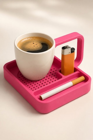 Kahve Sunum Tepsisi Çok Bölmeli Masa Üstü Organizer Kupa Fincan Standı Pla 12.5x11x7 Cm Pembe