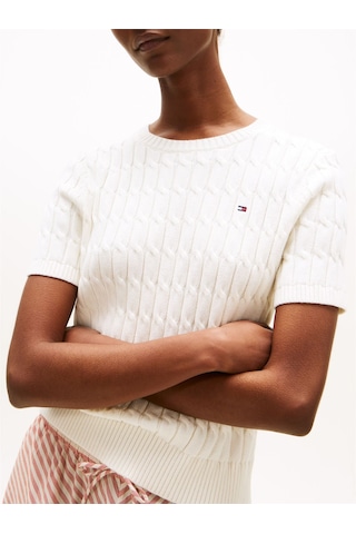Tommy Hilfiger Co Cable Mıd Gg S/s C-nk Swt Kadın Beyaz Kazak - Ww0ww45656